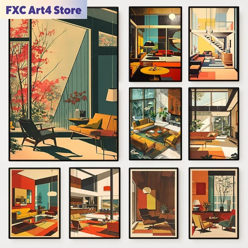 Interior Design Layout - Póster Arquitectónico Vintage sin Marco para