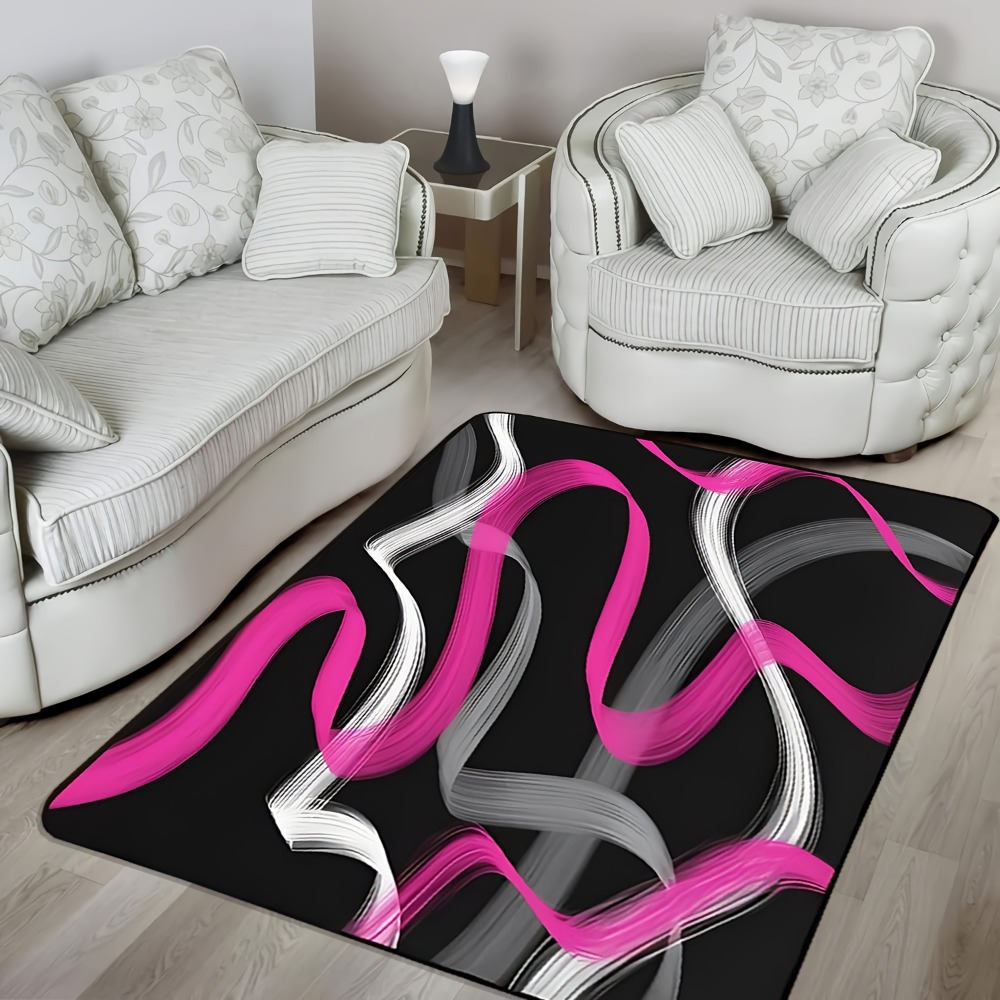 Printed Rug Abstract - Alfombra Geométrica a Rayas Rosa Intenso
